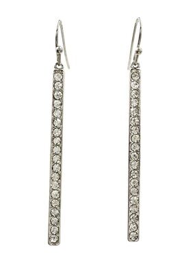 Silver Tone Rhinestone Line Simple Bling Dangle Earrings